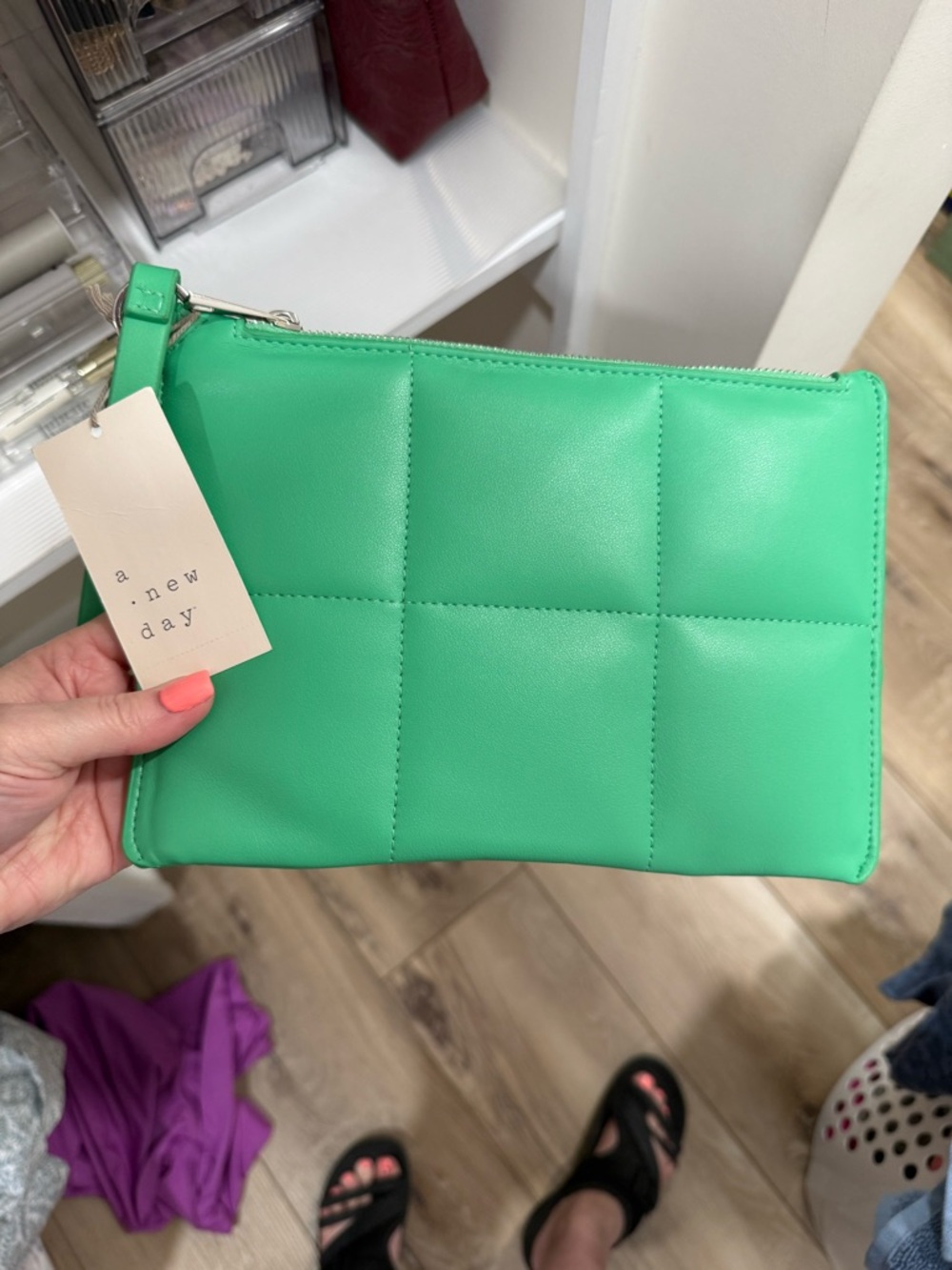a new day Bright Green Quilted Wristlet